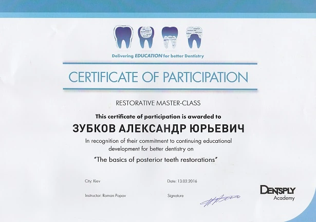 Сертификат Зубкова Александра Юрьевича - 1