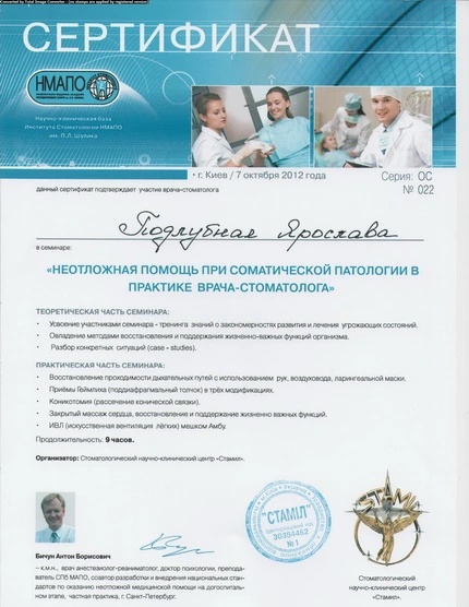 Сертификат Подлубной Ярославы Владимировны - 1