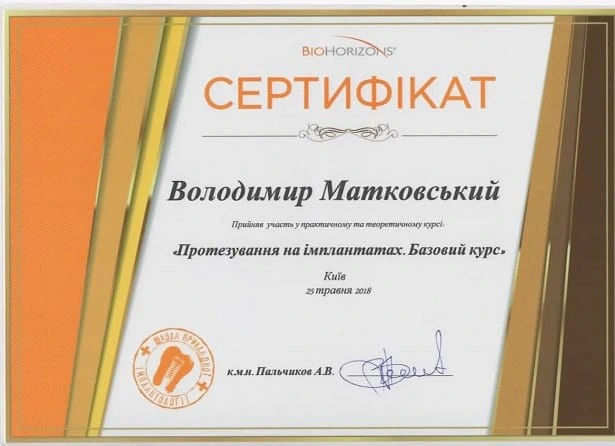 Сертификат Матковского Владимира Михайловича - 10