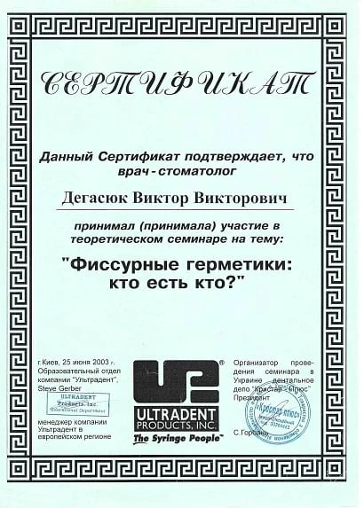 Дегасюк Виктор Викторович - сертификат №49