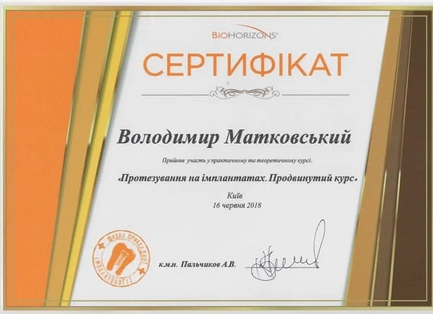 Сертификат Матковского Владимира Михайловича - 13