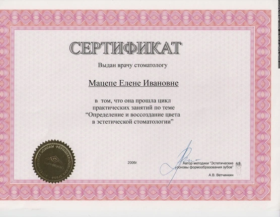Мацепа Елена Ивановна сертификат - 1